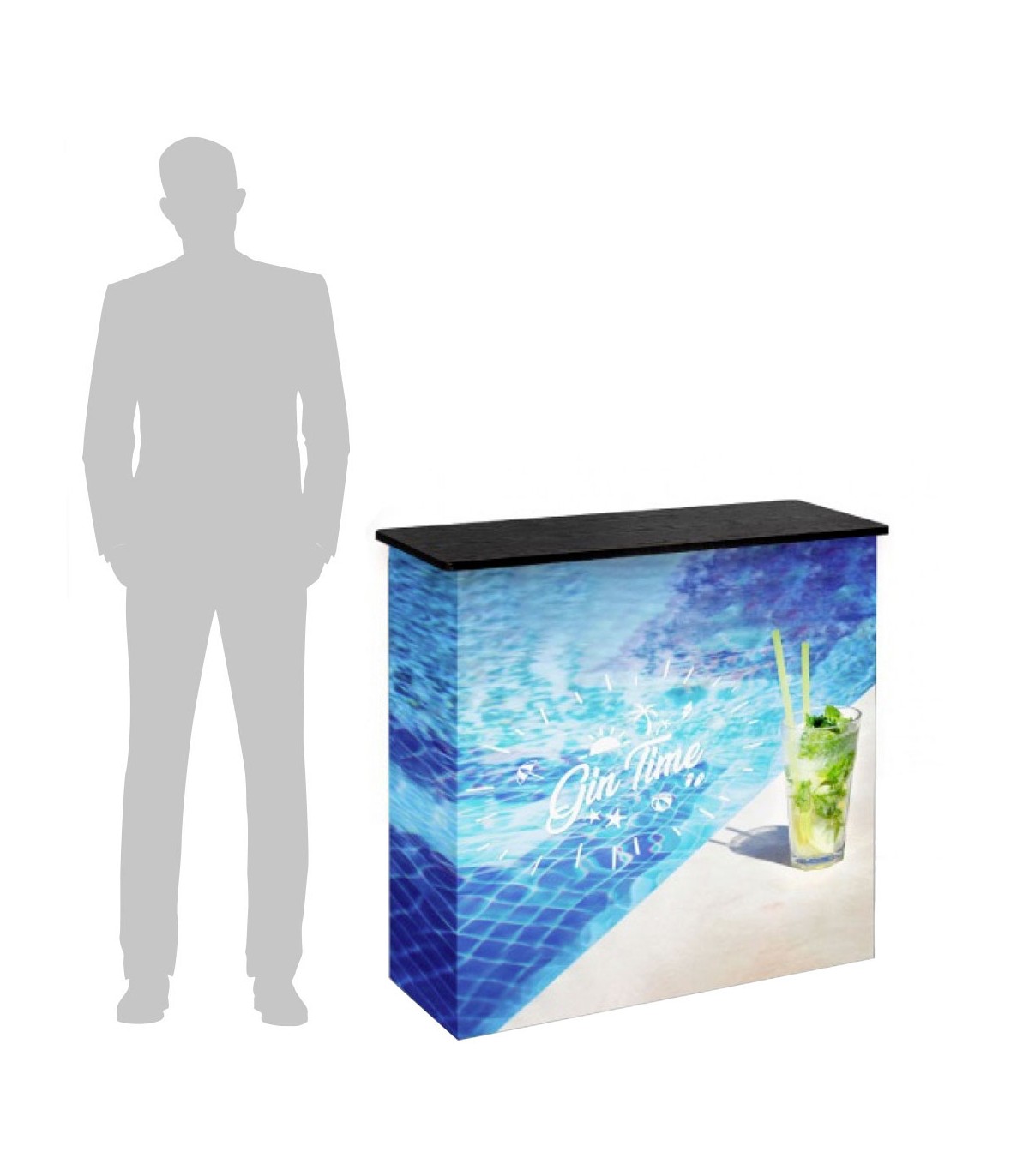 BANCHETTO DESK PROMOZIONALE PORTATILE ILLUMINAZIONE A LED CON TROLLEY GRAFICA PERSONALIZZABILE STAND FIERA EXPO