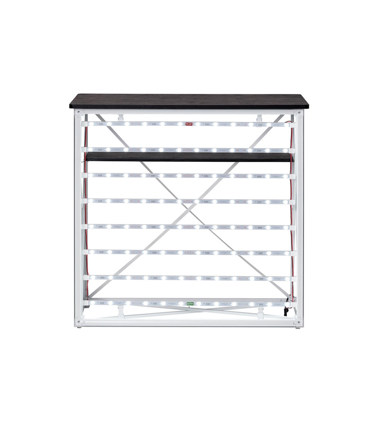 BANCHETTO DESK PROMOZIONALE PORTATILE ILLUMINAZIONE A LED CON TROLLEY GRAFICA PERSONALIZZABILE STAND FIERA EXPO