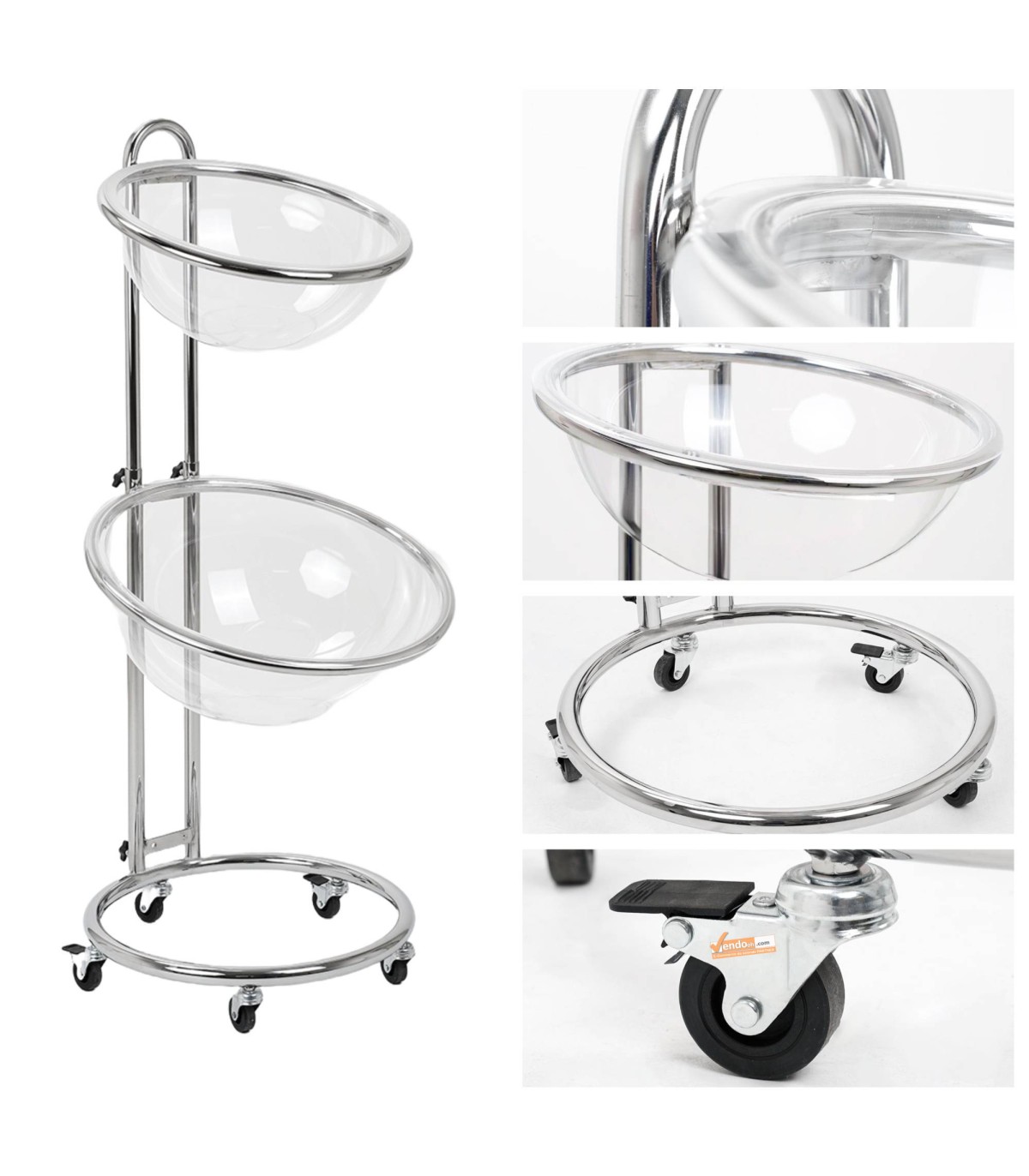 BANCARELLA MOBILE CARELLATA CON RUOTE DOPPIA CESTA ESPOSITORE IN METALLO DA PAVIMENTO DA TERRA 2 CESTE CESTONI TRASPARENTI