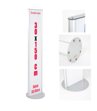 TOTEM ESPOSITORE 30X150 CM MONOFACCIALE O BIFACCIALE IN ALLUMINIO E PANNELLO FOREX INTERCAMBIABILE