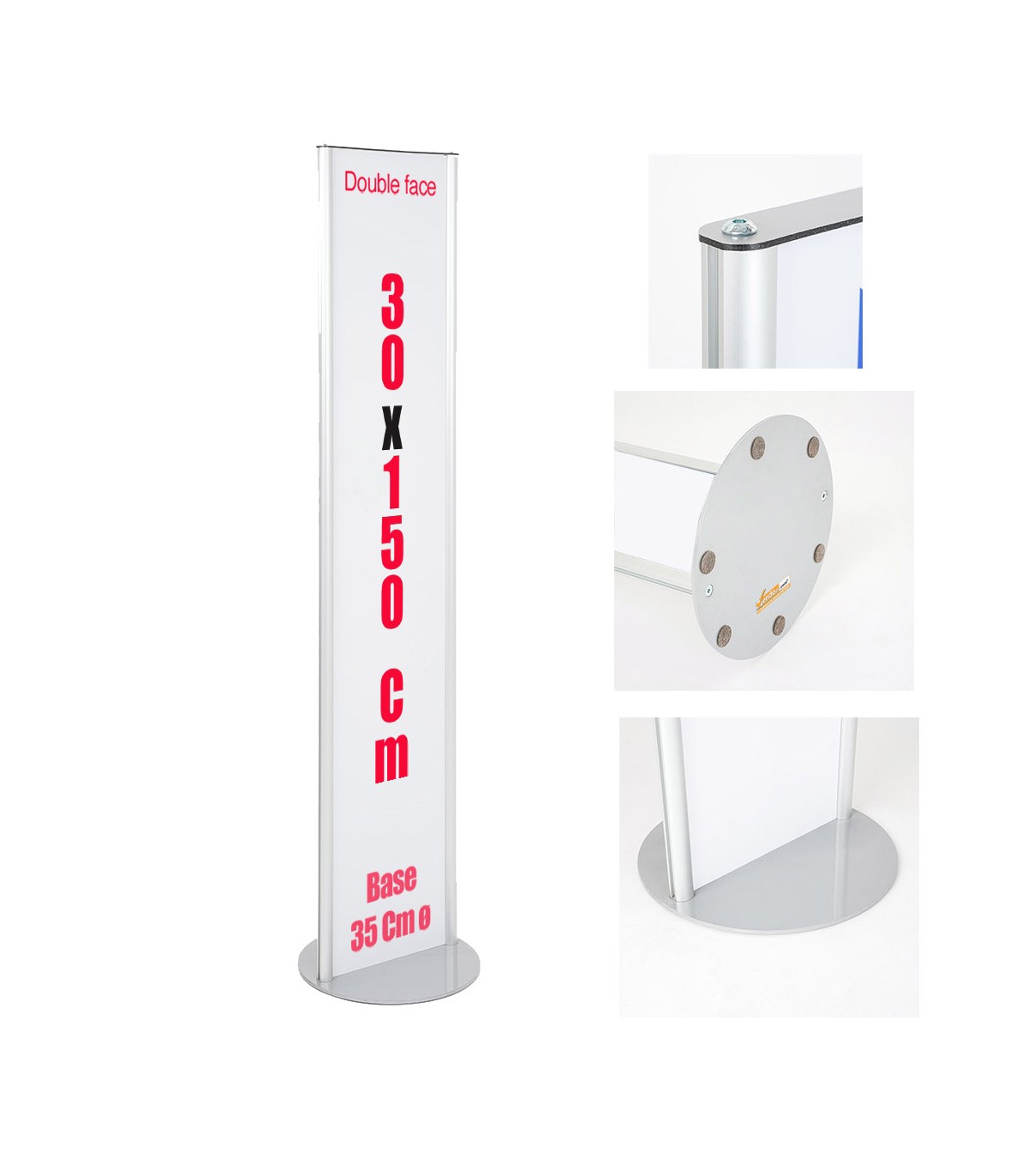 TOTEM ESPOSITORE 30X150 CM MONOFACCIALE O BIFACCIALE IN ALLUMINIO E PANNELLO FOREX INTERCAMBIABILE