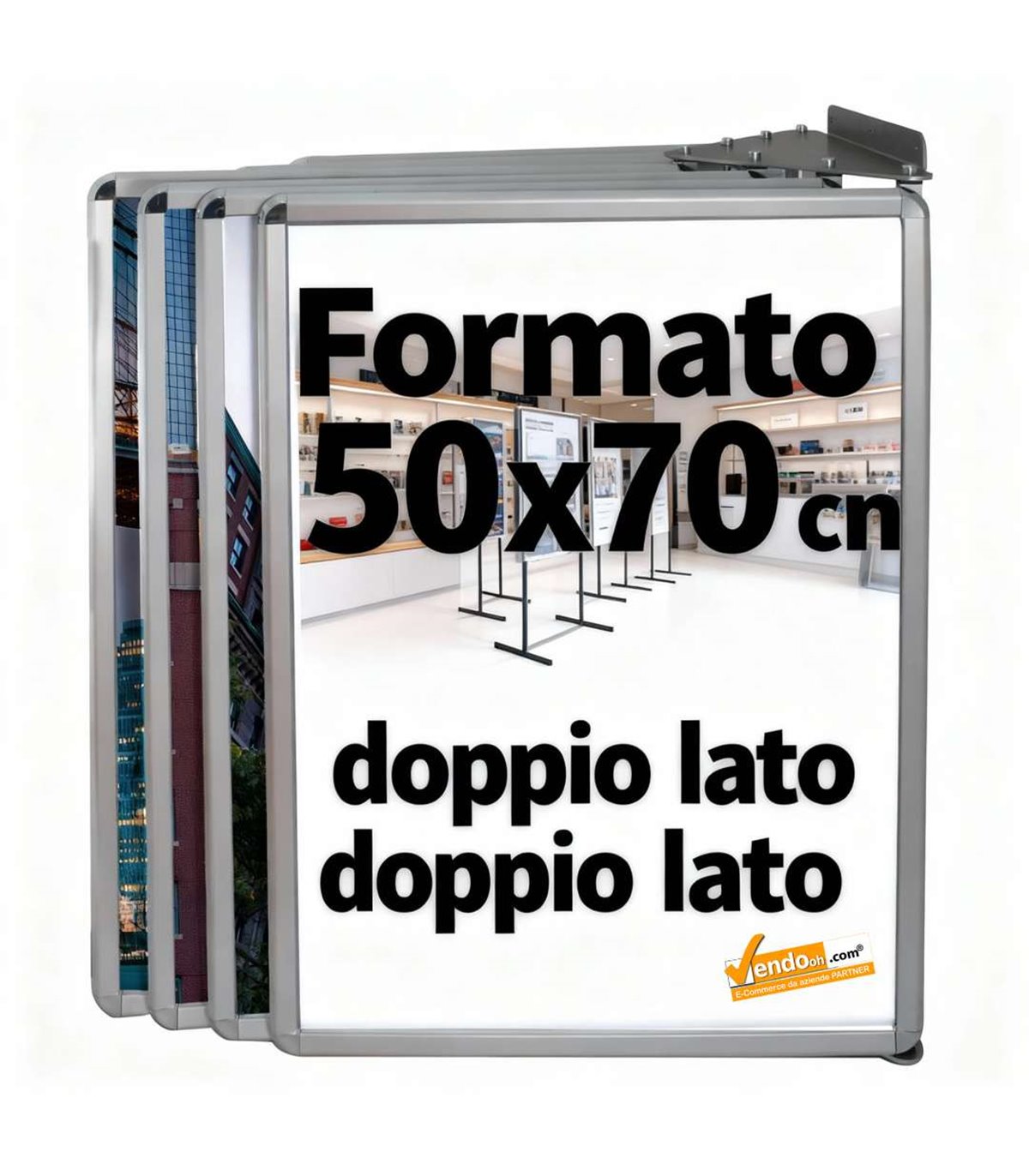 Espositore a Libro da Parete Bifacciale B2 50x70 con 12 Cornici a Scatto Silver albo pretorio da muro