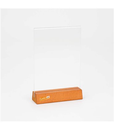 5 PZ PORTA AVVISI DA TAVOLO FORMATO A5 BANCO TRASPARENTE BIFACCIALE BASE IN LEGNO TASCA IN ACRILICO BAR PUB PANINOTECA BIRRERIA