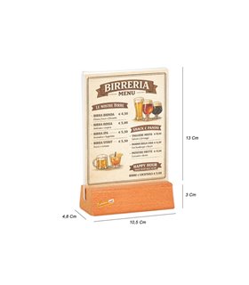 5 PZ PORTA AVVISI DA TAVOLO FORMATO A6 BANCO TRASPARENTE BIFACCIALE BASE IN LEGNO TASCA IN ACRILICO BAR PUB PANINOTECA BIRRERIA