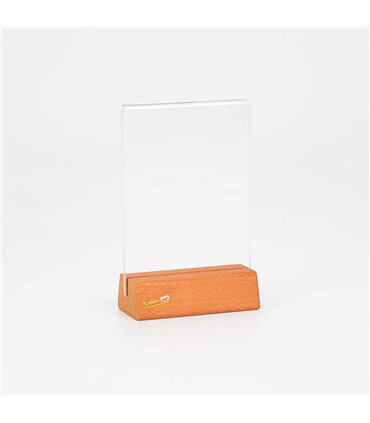 5 PZ PORTA AVVISI DA TAVOLO FORMATO A6 BANCO TRASPARENTE BIFACCIALE BASE IN LEGNO TASCA IN ACRILICO BAR PUB PANINOTECA BIRRERIA