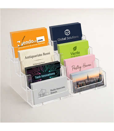 PORTA BIGLIETTI DA VISITA PROFESSIONALE 8 TASCHE TRASPARENTE PORTA BIGLIETTINI DA VISITA DA TAVOLO PER SCRIVANIA