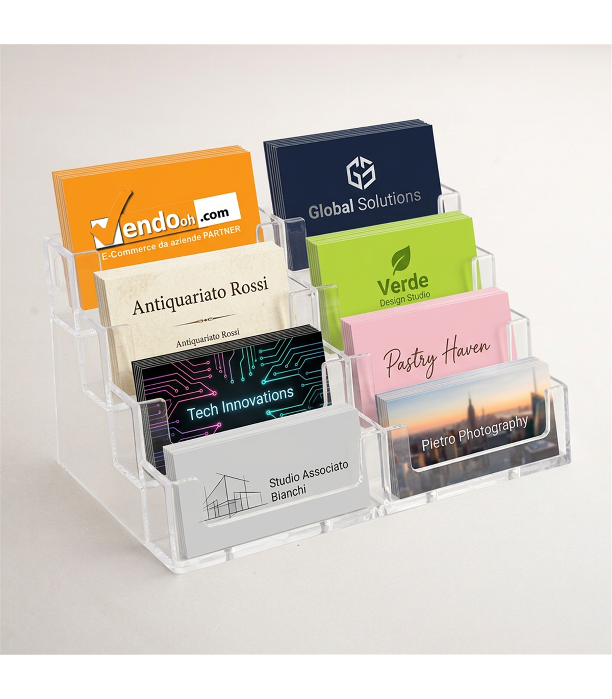PORTA BIGLIETTI DA VISITA PROFESSIONALE 8 TASCHE TRASPARENTE PORTA BIGLIETTINI DA VISITA DA TAVOLO PER SCRIVANIA