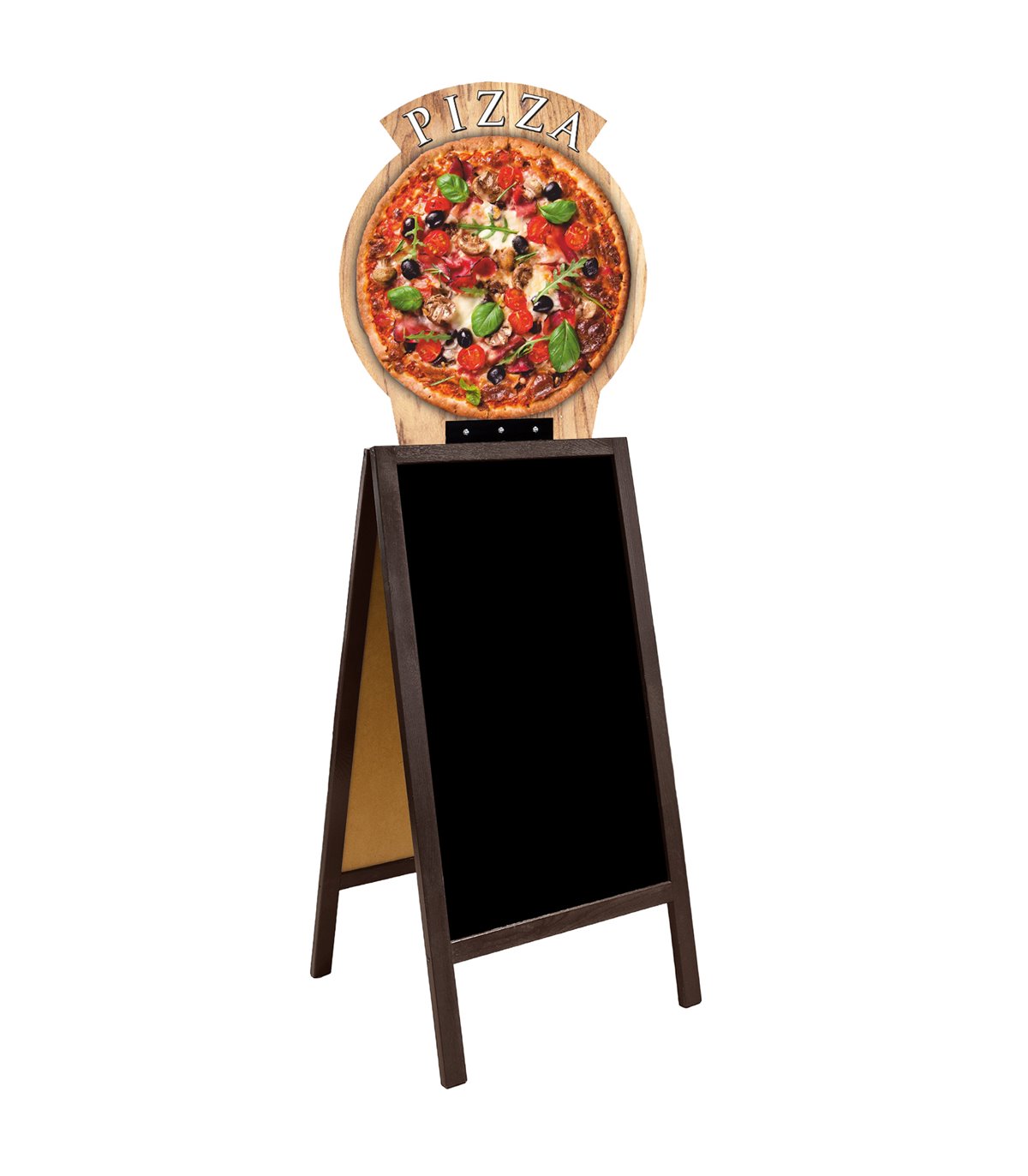 CAVALLETTO PUBBLICITARIO LAVAGNA BIFACCIALE IN LEGNO CON TOPPER PIZZA PER PIZZERIE BAR RISTORANTI