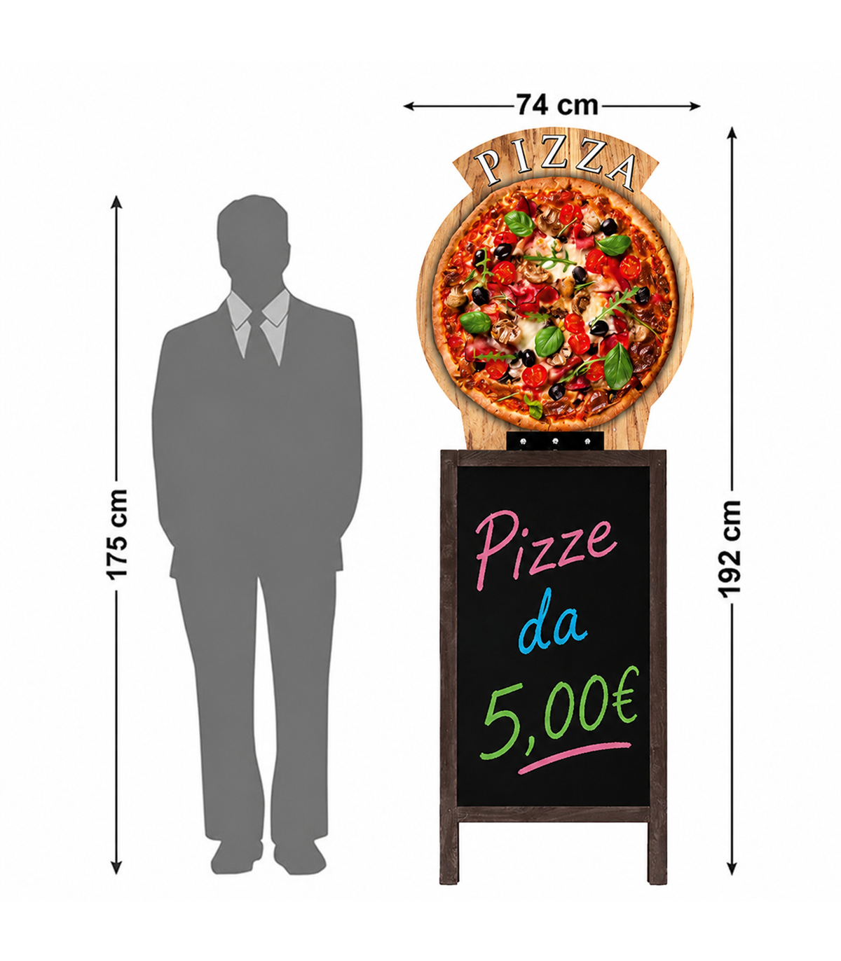 CAVALLETTO PUBBLICITARIO LAVAGNA BIFACCIALE IN LEGNO CON TOPPER PIZZA PER PIZZERIE BAR RISTORANTI