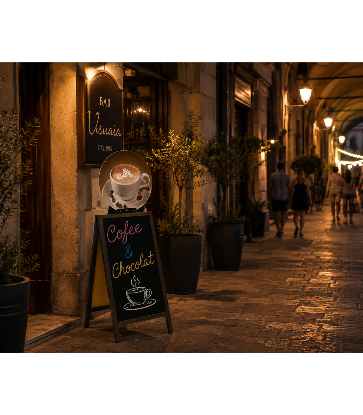 LAVAGNA PUBBLICITARIA A CAVALLETTO BIFACCIALE CON TOPPER CAFFÈ PER BAR E RISTORANTI