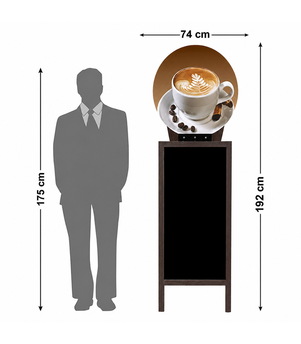 CAVALLETTO PUBBLICITARIO DOPPIA FACCIA CON LAVAGNA E TOPPER CAFFÈ PER BAR E LOCALI