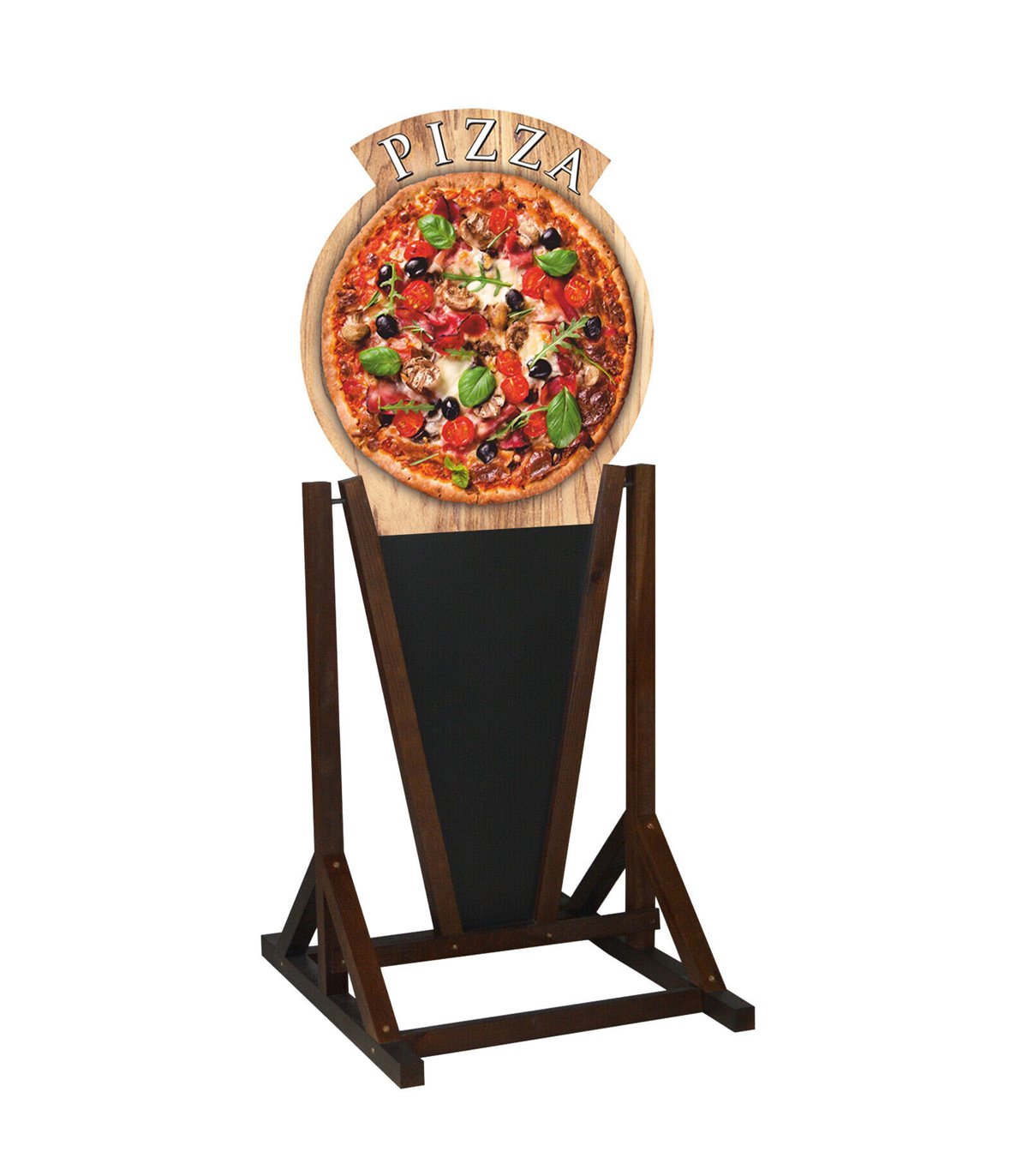 CAVALLETTO LAVAGNA DA ESTERNO CON TOPPER PIZZA DOPPIA FACCIA IN LEGNO