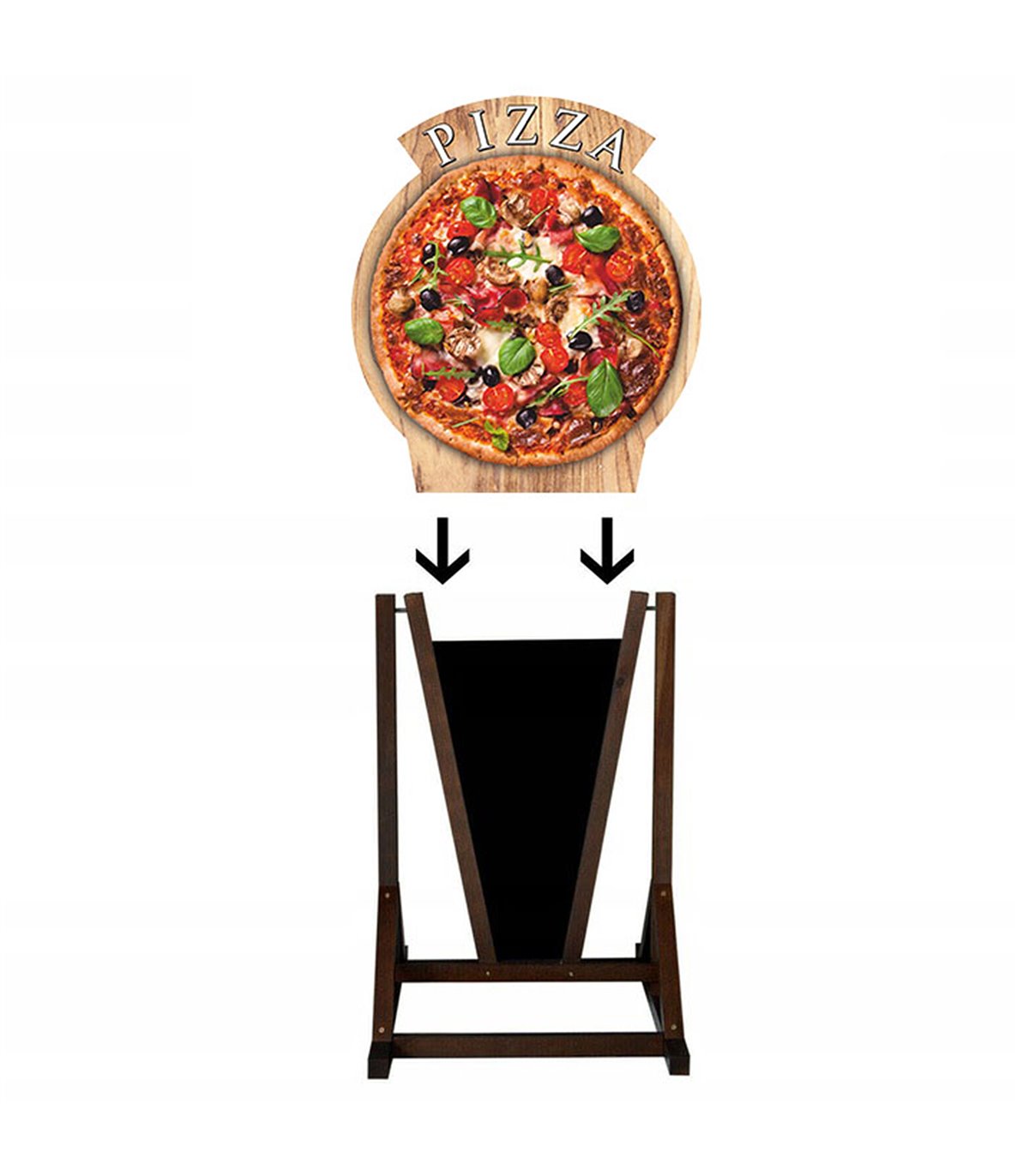 CAVALLETTO LAVAGNA DA ESTERNO CON TOPPER PIZZA DOPPIA FACCIA IN LEGNO