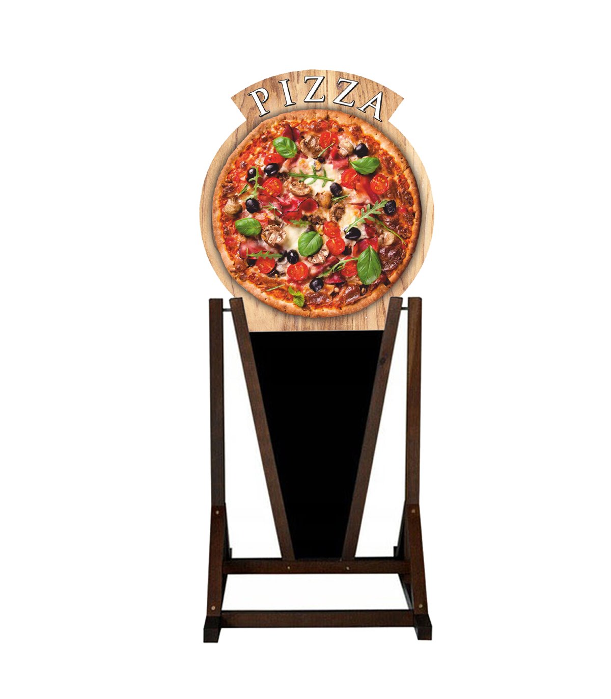 CAVALLETTO LAVAGNA DA ESTERNO CON TOPPER PIZZA DOPPIA FACCIA IN LEGNO
