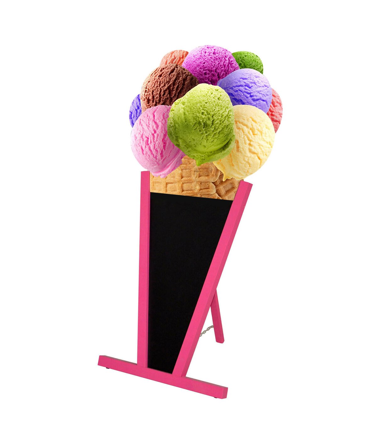 LAVAGNA PUBBLICITARIA A CONO GELATO PER ESTERNO, CAVALLETTO SCRIVIBILE IN ABS PER GELATERIE E BAR