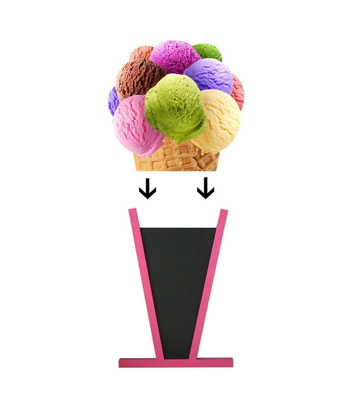 LAVAGNA PUBBLICITARIA A CONO GELATO PER ESTERNO, CAVALLETTO SCRIVIBILE IN ABS PER GELATERIE E BAR