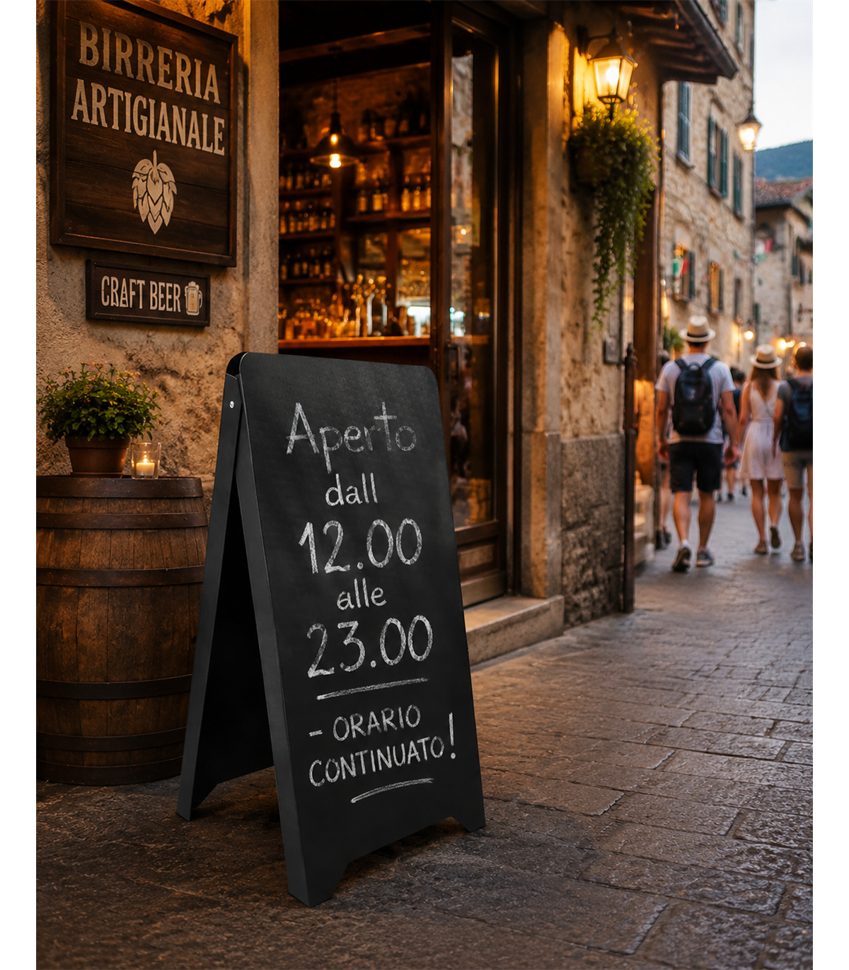 CAVALLETTO PUBBLICITARIO NERO DOPPIA FACCIA SCRIVIBILE CON PENNARELLI A GESSO PER BAR RISTORANTI NEGOZI ESTERNO INTERNO IMPERMEA