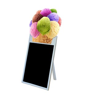 LAVAGNA PUBBLICITARIA CAVALLETTO PER GELATERIA CON TOPPER GELATO IN LEGNO PER PENNARELLI A GESSO