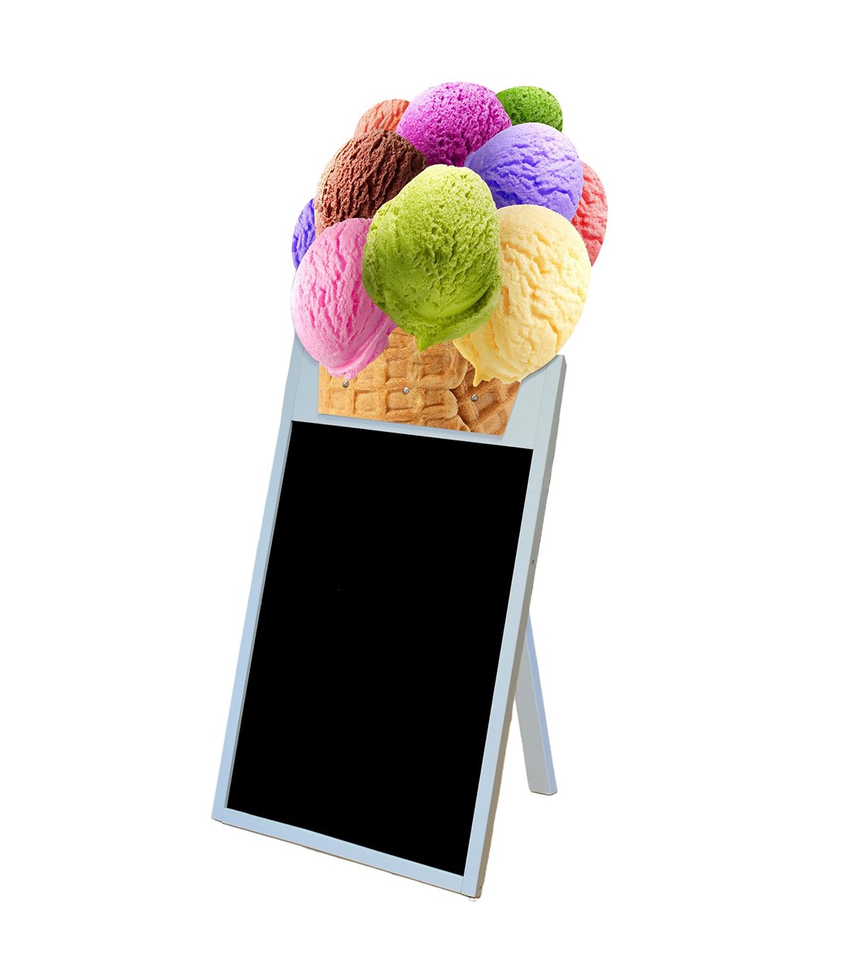 LAVAGNA PUBBLICITARIA CAVALLETTO PER GELATERIA CON TOPPER GELATO IN LEGNO PER PENNARELLI A GESSO