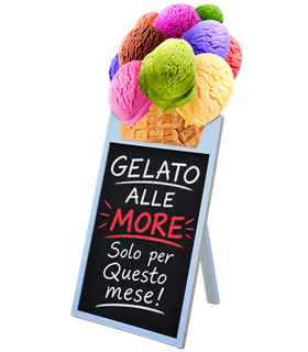 LAVAGNA PUBBLICITARIA CAVALLETTO PER GELATERIA CON TOPPER GELATO IN LEGNO PER PENNARELLI A GESSO