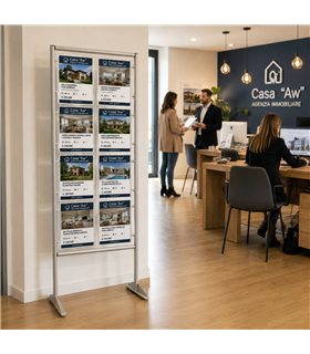 ESPOSITORE DA PAVIMENTO CON TASCHE A4 VERTICALI IN PLEXIGLASS PER AGENZIE IMMOBILIARI UFFICI SHOWROOM