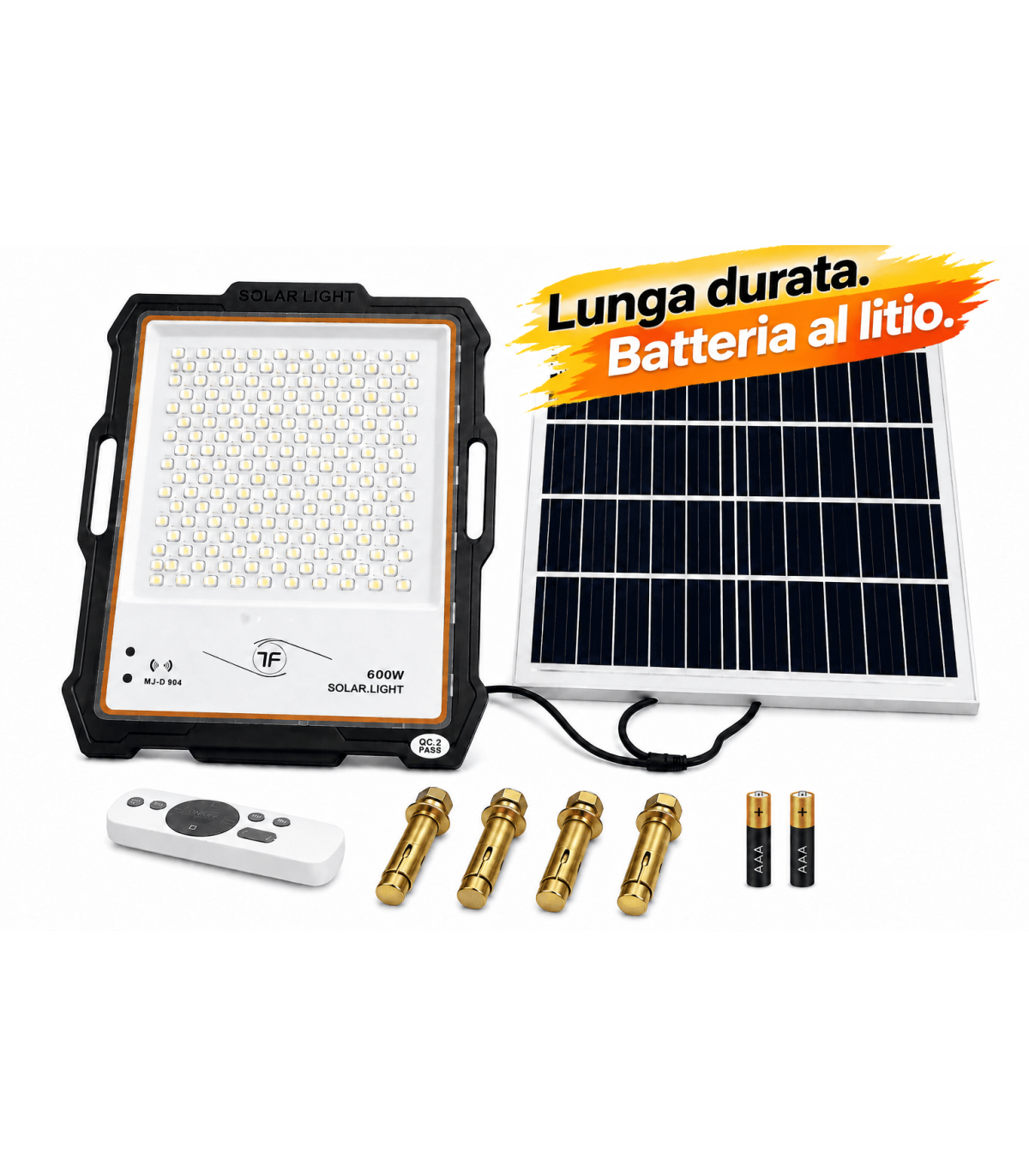 Faro LED Solare da Esterno IP66 con Pannello Fotovoltaico e Sensore Crepuscolare