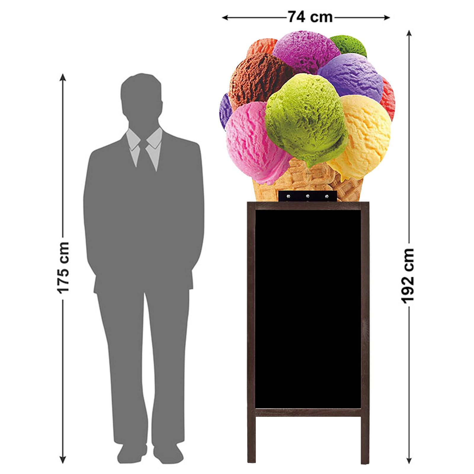 Dimensioni cavalletto pubblicitario con topper gelato 192x74 cm